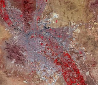 An aerial view of El Paso, Texas, and Juarez, Mexico.