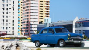 blue russian car in havana, cuba