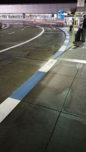 Blue&white-painted curb